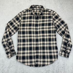 John Varvatos Button Down Dress Shirt Plaid Black Cotton Long Sleeve Mens Medium